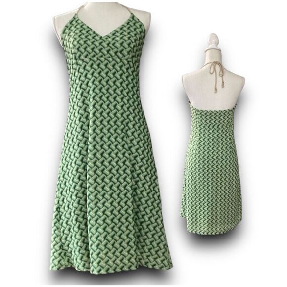Ann Taylor Loft Green & Cream Zig Zag Design Summer Dress - Picture 9 of 10